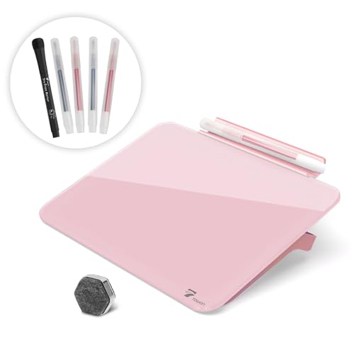 TOWON Pink Mini Desktop Pure Glass Whiteboard, Small Slope Slick Desk Whiteboard Glass, Desk White Board, Desktop White Board Dry Erase, Stenography Artifact for Office Home Schooling Décor, 8x6 Inches - Image 1