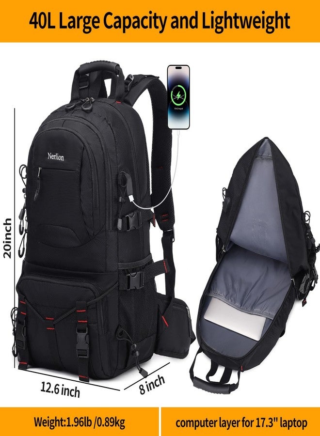 NerIion 40L Hiking Backpack Travel Backpack for Men Women Camping Waterproof Outdoor Hiking Daypack Lightweight Backpack (Black) - Image 5