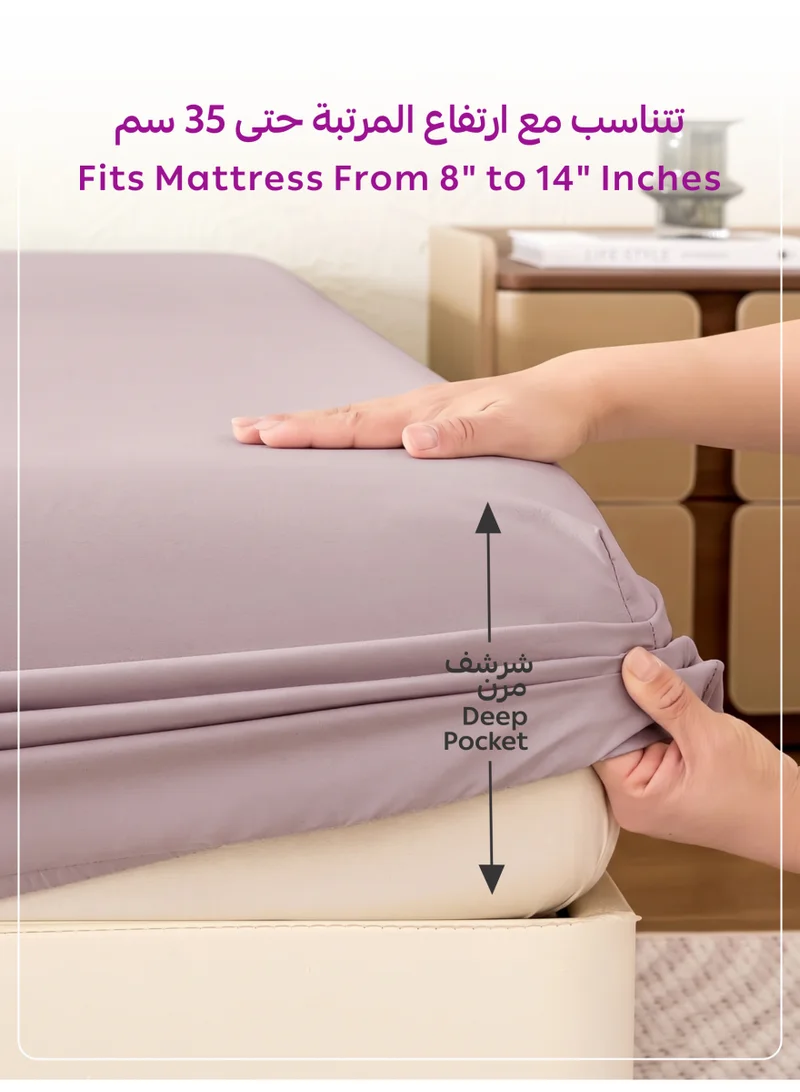 Donetella Burnished Lilac 1 Pcs King Fitted Sheet 180x200 cm | OEKO-TEX Certified Brushed Microfiber Deep Pocket Sheet with All Around Elastic | Ultra Soft, Wrinkle Resistant, Easy Care, Safe for Sensitive Skin  | Best Price UAE