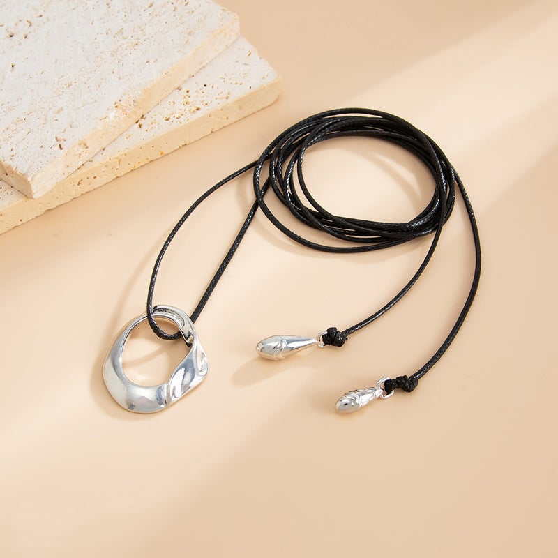 SHIXIN Minimalist Adjustable Water Drop Necklace with Geometric Irregular Circular Wax Rope Wrap - Image 4