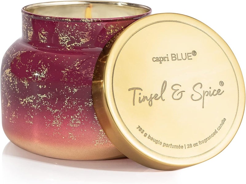 Capri Blue Glimmer Jar Candles - Luxury Holiday Scented Candles for Home - Long Lasting Soy Wax Blend - Scented Holiday & Home Decor - Tinsel & Spice Oversized Jar (28 oz) - Image 2