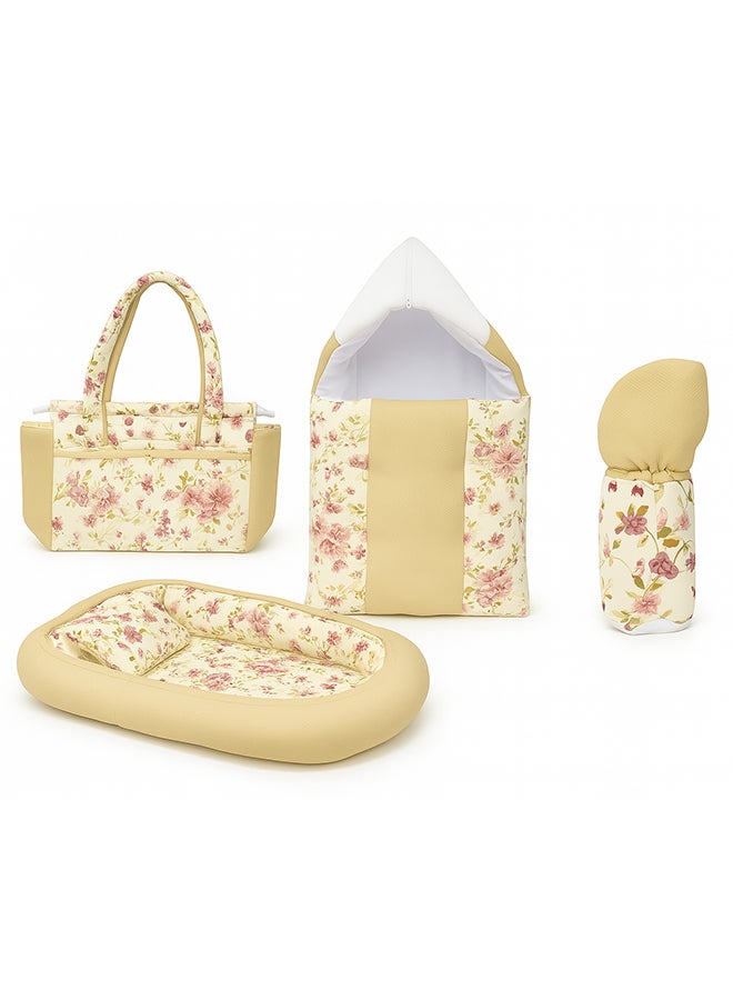Toyland طقم حديثي الولادة 5 في 1 - سرير عش الطفل، حقيبة نوم، وسادة وإكسسوارات بتصميم مطبوع لطيف - Image 1