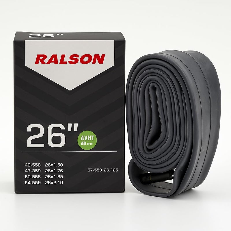 RALSON Bicycle Inner Tube 26 Inch × 1.50/1.75/1.95/2.10/2.125, 48mm AV Schrader Valve – Heavy Duty Butyl Rubber Bike Tire Tube, Compatible with MTB, Road, Hybrid & Cruiser Bicycles - Image 1