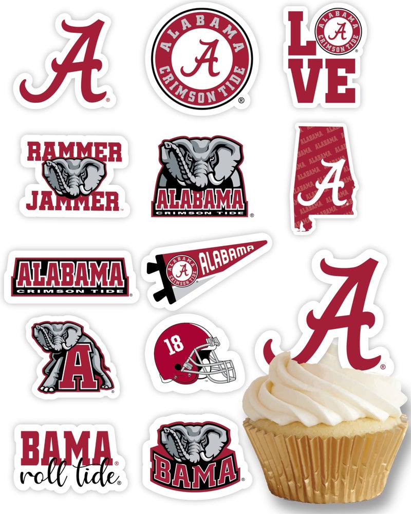 PartyKandy Alabama Crimson Tide Cupcake Toppers (24 Pcs) University of Alabama Party Supplies for Football  Birthday  Graduation Party Decorations with Alabama Cupcake Toppers (Alabama Crimson Tide) - Image 1