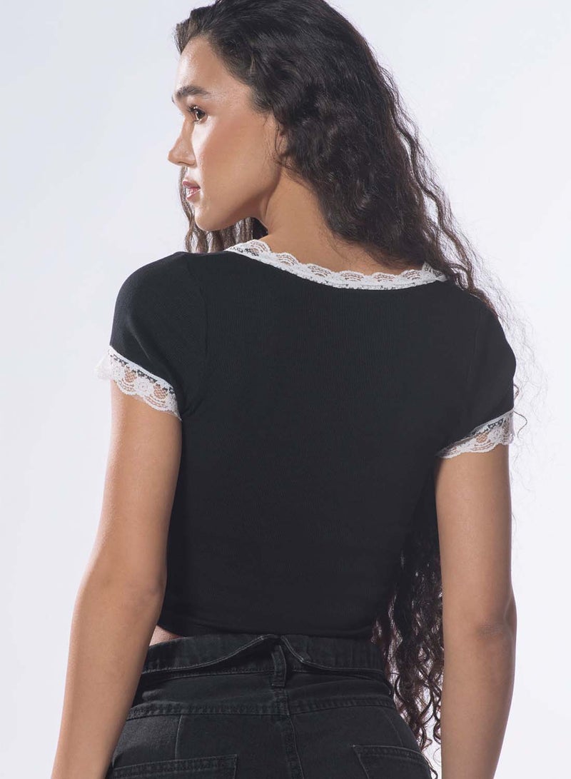 Virgio VIRGIO 100% Viscose Lace Trim T-Shirt - Image 2