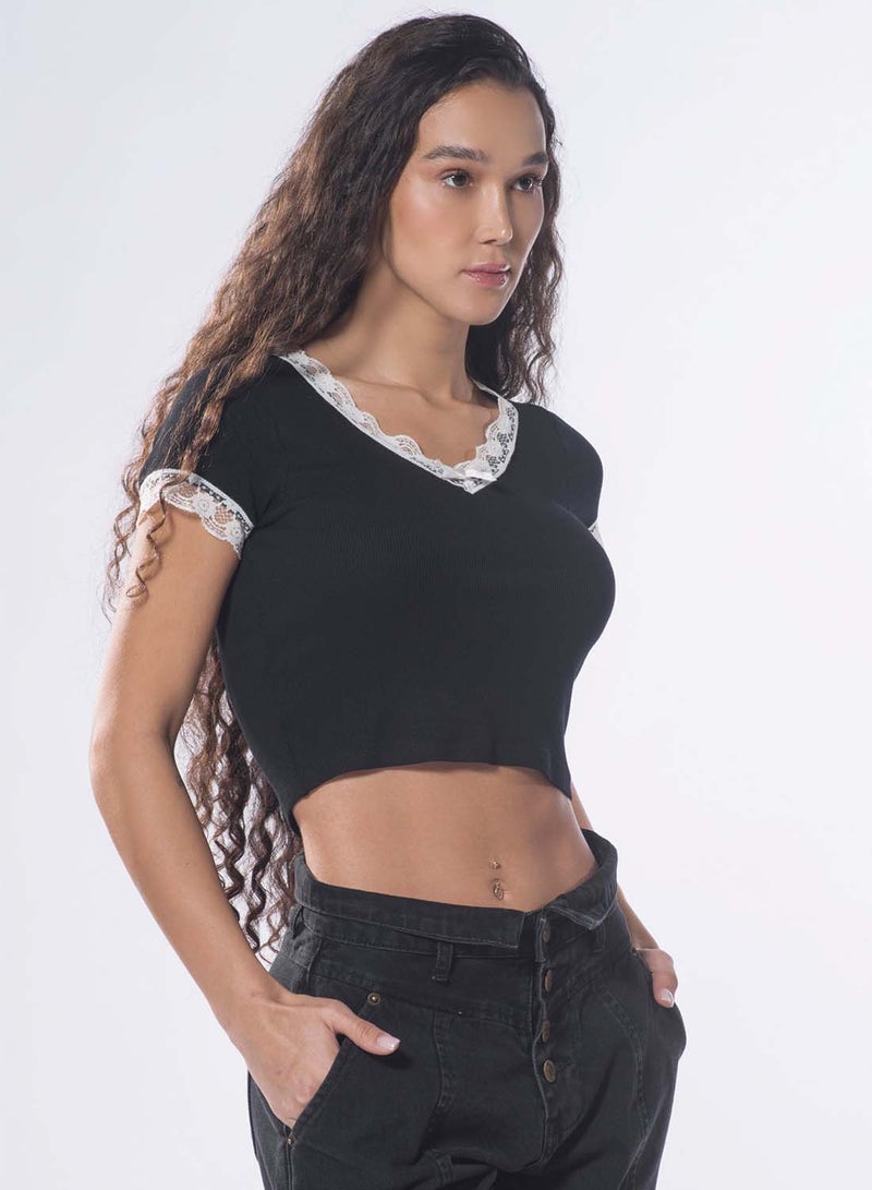 Virgio VIRGIO 100% Viscose Lace Trim T-Shirt - Image 1