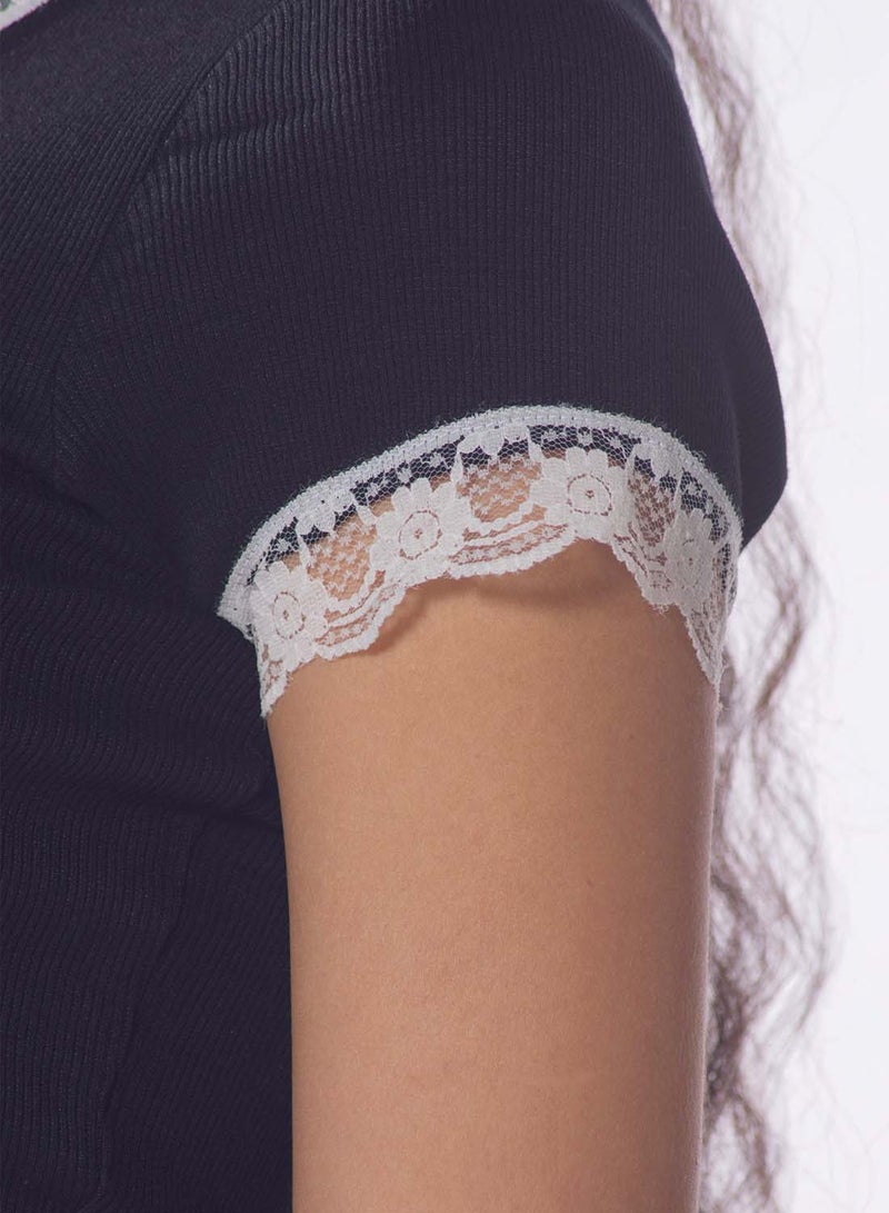 Virgio VIRGIO 100% Viscose Lace Trim T-Shirt - Image 4