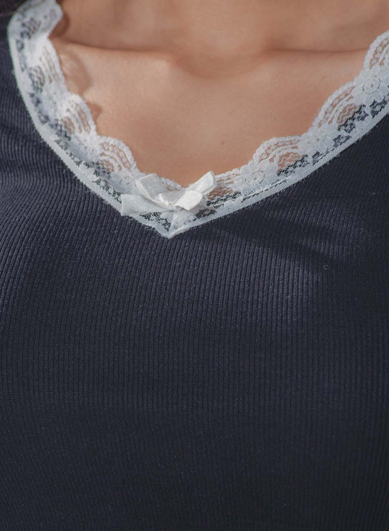 Virgio VIRGIO 100% Viscose Lace Trim T-Shirt - Image 3