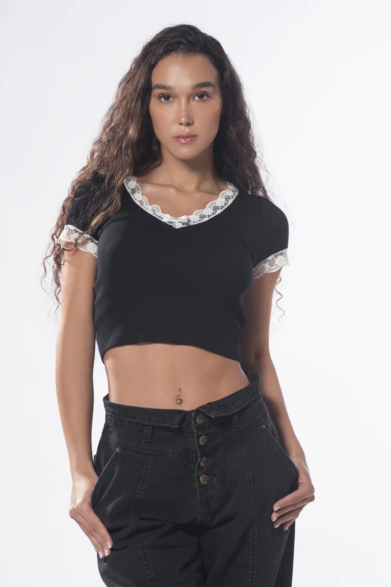 Virgio VIRGIO 100% Viscose Lace Trim T-Shirt