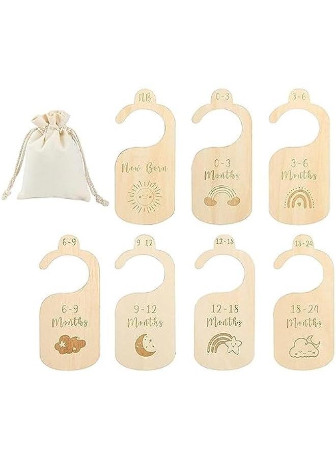 MOXO Baby Closet Dividers for Clothes Organizer wtih Storage Bag  Set of 7 Adorable Wooden DoubleSided Baby Clothes Size Hanger Organizer from Newborn to 24 Months for Nursery Beautiful Decor  - Image 1