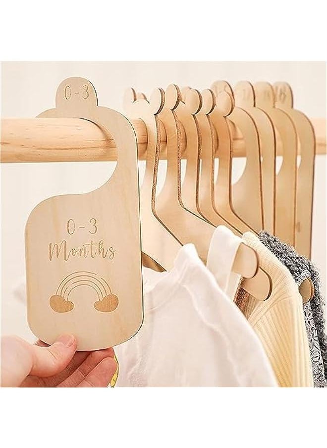 MOXO Baby Closet Dividers for Clothes Organizer wtih Storage Bag  Set of 7 Adorable Wooden DoubleSided Baby Clothes Size Hanger Organizer from Newborn to 24 Months for Nursery Beautiful Decor  - Image 2