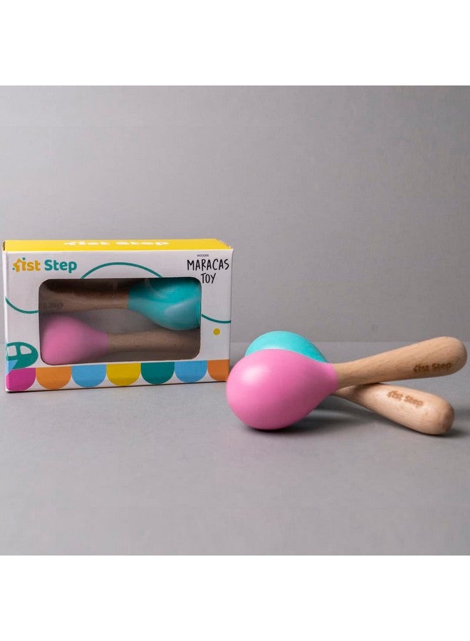 1st Step Wooden Maracus Toys (Pink & Mint Green) - Image 1