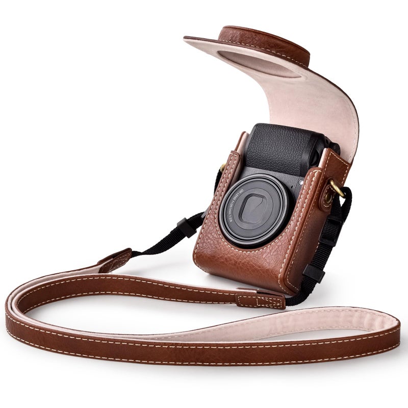 Rieibi Camera Case for Sony RX100 Series - Retro Leather Case for Sony ZV1F/ZV1/Ricoh GR IIIx/Ricoh GR III II/Panasonic LX9 LX10 LX15 - Sony Camera Carrying Bag Cover with Strap - Coffee - Image 1