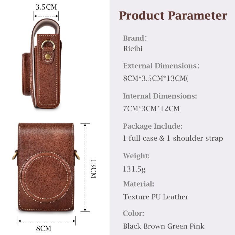 Rieibi Camera Case for Sony RX100 Series - Retro Leather Case for Sony ZV1F/ZV1/Ricoh GR IIIx/Ricoh GR III II/Panasonic LX9 LX10 LX15 - Sony Camera Carrying Bag Cover with Strap - Coffee - Image 2