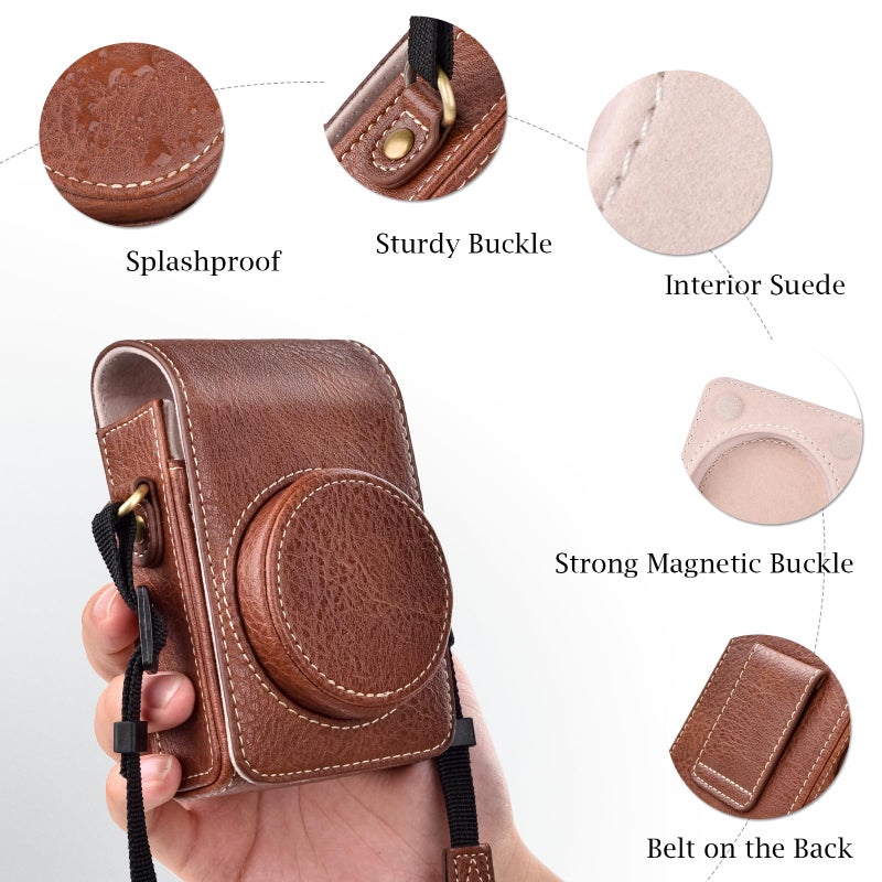 Rieibi Camera Case for Sony RX100 Series - Retro Leather Case for Sony ZV1F/ZV1/Ricoh GR IIIx/Ricoh GR III II/Panasonic LX9 LX10 LX15 - Sony Camera Carrying Bag Cover with Strap - Coffee - Image 4
