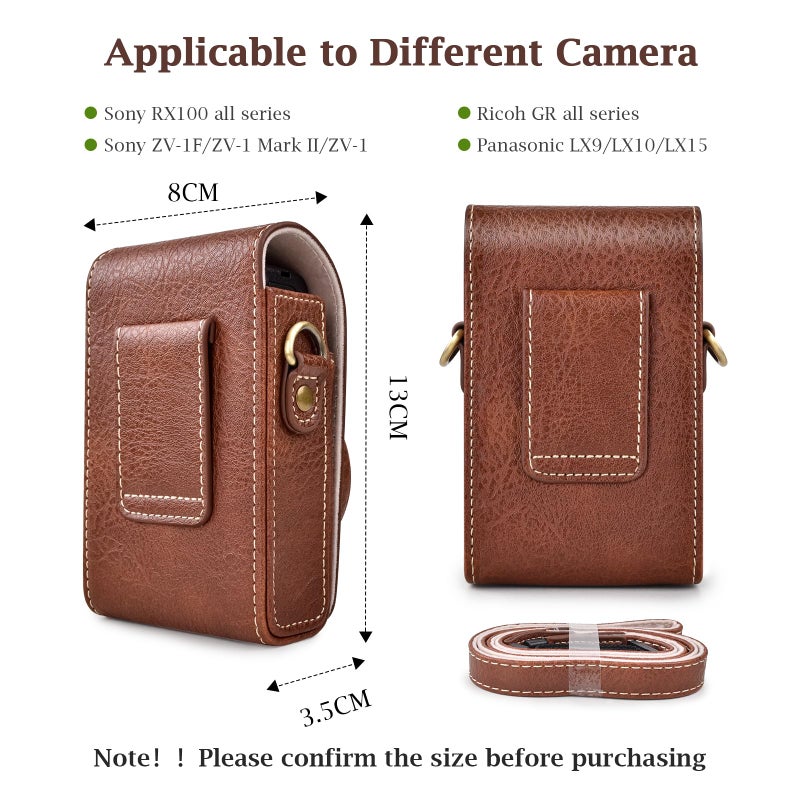 Rieibi Camera Case for Sony RX100 Series - Retro Leather Case for Sony ZV1F/ZV1/Ricoh GR IIIx/Ricoh GR III II/Panasonic LX9 LX10 LX15 - Sony Camera Carrying Bag Cover with Strap - Coffee - Image 3