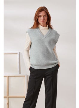 Tchibo Women V-Neck Knitted Sweater Vest, Grey  - Image 1