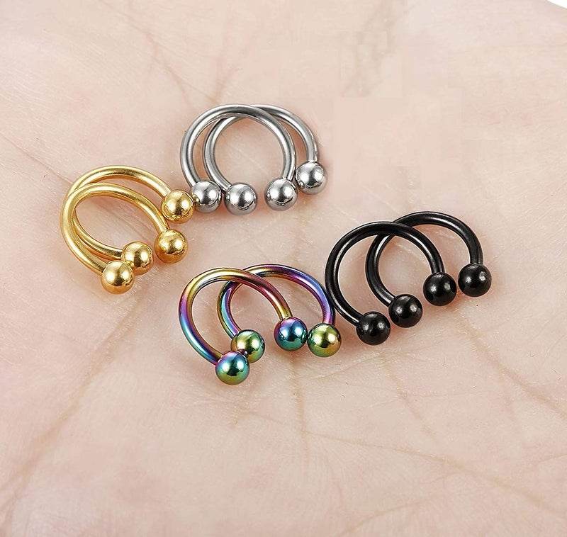 SIISPRI YZstyle 8PCS Stainless Steel 6-10mm Horseshoe 16G Lip Nose Ring Set Body Piercing Cartilage Helix Tragus Earrings for Women Men (Black/Silver/Gold/Rainbow) (6mm SetE054) - Image 4
