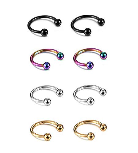 SIISPRI YZstyle 8PCS Stainless Steel 6-10mm Horseshoe 16G Lip Nose Ring Set Body Piercing Cartilage Helix Tragus Earrings for Women Men (Black/Silver/Gold/Rainbow) (6mm SetE054) - Image 1