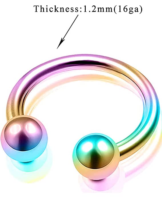 SIISPRI YZstyle 8PCS Stainless Steel 6-10mm Horseshoe 16G Lip Nose Ring Set Body Piercing Cartilage Helix Tragus Earrings for Women Men (Black/Silver/Gold/Rainbow) (6mm SetE054) - Image 2