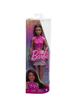 Barbie Doll Mattel Inc. BARBIE FASHIONISTAS DOLL #215 WITH BLACK STRAIGHT HAIR & IRIDESCENT SKIRT, 65TH ANNIVERSARY 
