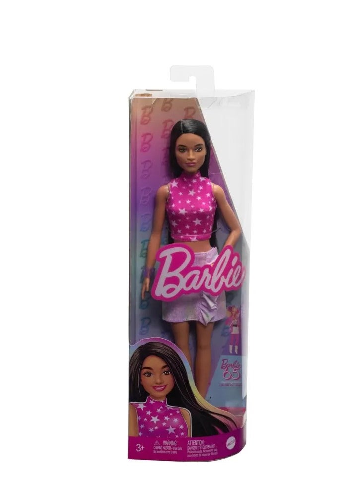 Barbie Doll Mattel Inc. BARBIE FASHIONISTAS DOLL #215 WITH BLACK STRAIGHT HAIR & IRIDESCENT SKIRT, 65TH ANNIVERSARY 