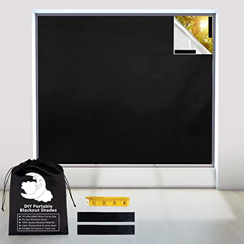 BCJJ Portable Blackout Curtains, 157" x 57" No Drill Window Shades DIY, Velcro Black Out Window Cover, Temporary Blackout Blinds for Travel RV Car Bedroom - Image 1