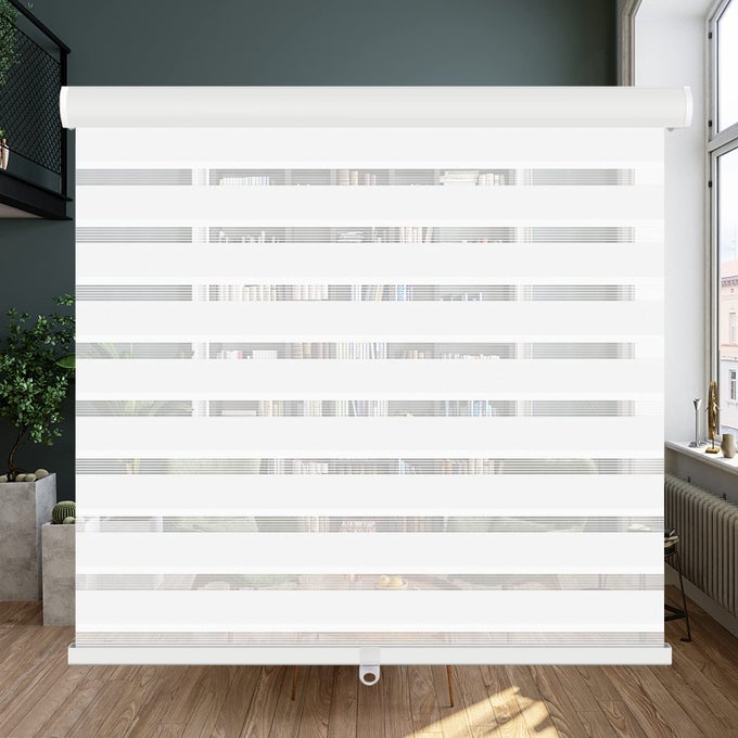 Cordless Zebra Blinds Roller Shades for WindowDual Layer Sheer Blinds Light Control with Valance Day Night Privacy Light Filtering Fabric 30 W x 72 H White