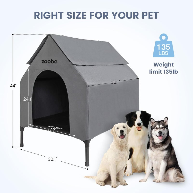 Zooba 36" Large Dog House for Large Dog Indoor or Outside, Weatherproof 600D PVC Outdoor, Featuring Breathable 2x1 Textilene Elevated Dog Bed, Easy Clean (Grey) - Image 4