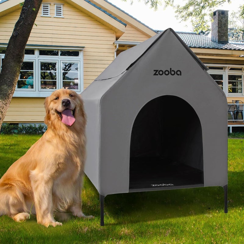 Zooba 36" Large Dog House for Large Dog Indoor or Outside, Weatherproof 600D PVC Outdoor, Featuring Breathable 2x1 Textilene Elevated Dog Bed, Easy Clean (Grey) - Image 1