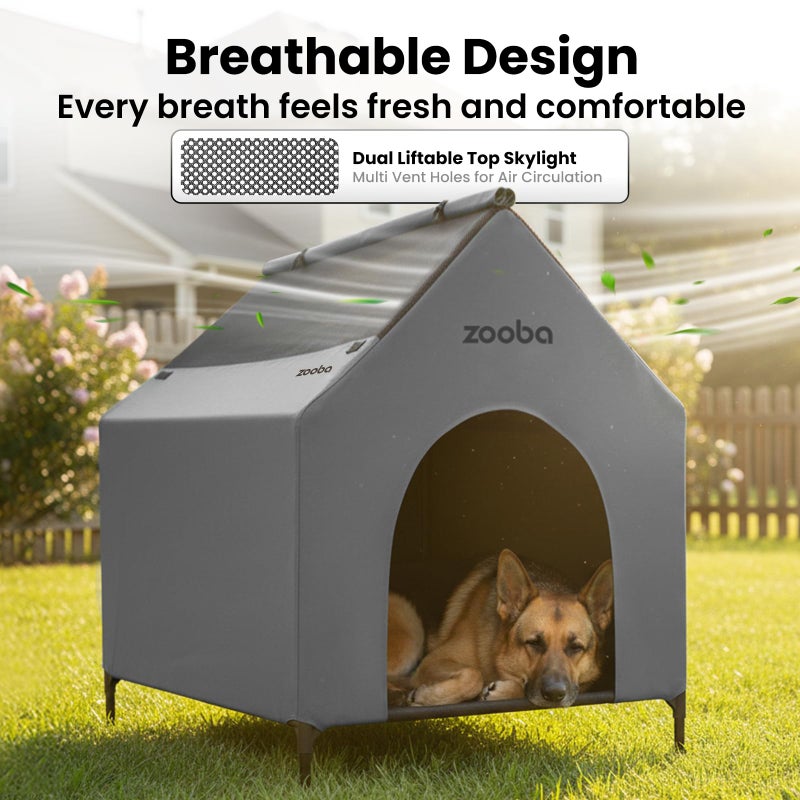 Zooba 36" Large Dog House for Large Dog Indoor or Outside, Weatherproof 600D PVC Outdoor, Featuring Breathable 2x1 Textilene Elevated Dog Bed, Easy Clean (Grey) - Image 2