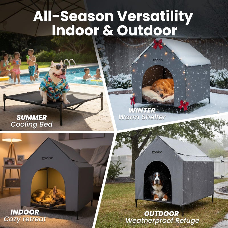 Zooba 36" Large Dog House for Large Dog Indoor or Outside, Weatherproof 600D PVC Outdoor, Featuring Breathable 2x1 Textilene Elevated Dog Bed, Easy Clean (Grey) - Image 5