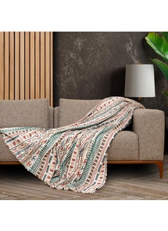 Softmicro Scandinavian Patterned Boho Turquoise Sofa Cover, Couch Cover, Sofa Throw, TV Blanket 130X180 cm