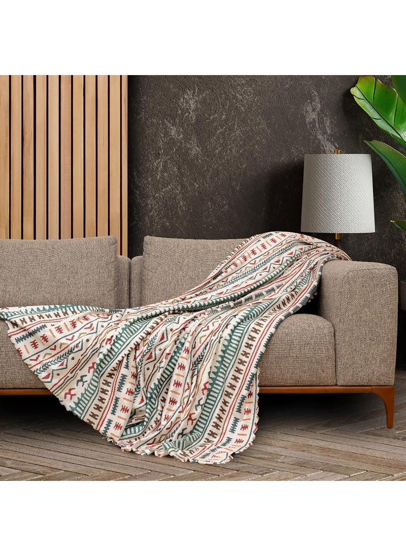Latuda - Softmicro Scandinavian Patterned Boho Turquoise Sofa Cover, Couch Cover, Sofa Throw, TV Blanket 130X180 cm - Image 1