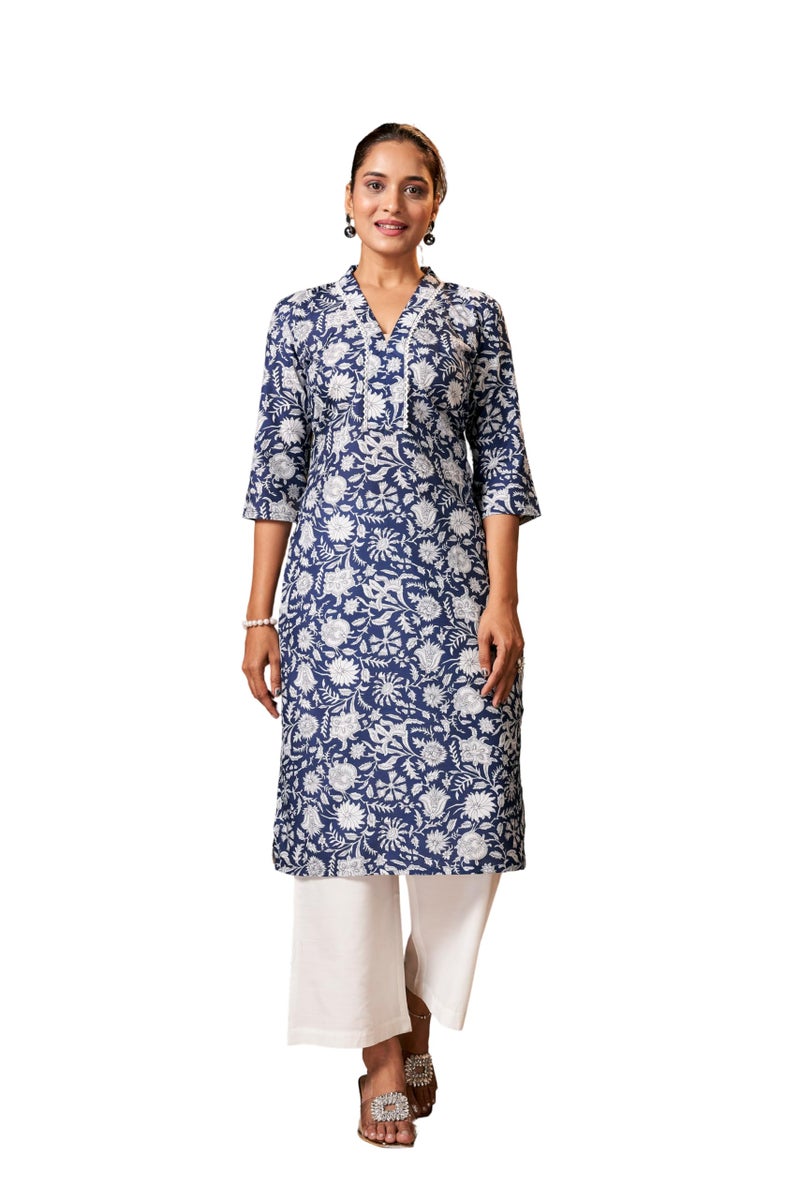 Kalaanj Kurta Set For Women || Women Kurta Set || 2pic Kurta For Women (Kurta 86-90) (Blue, L) - Image 1