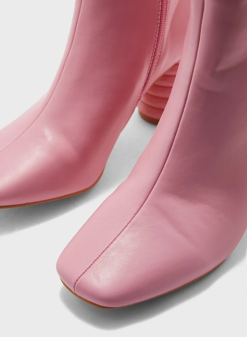 Ginger Square Toe Boot With Interest Heel