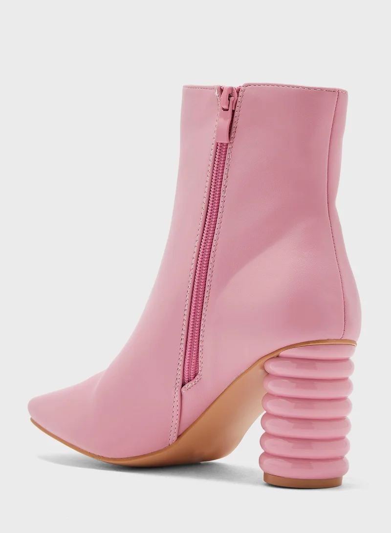Ginger Square Toe Boot With Interest Heel