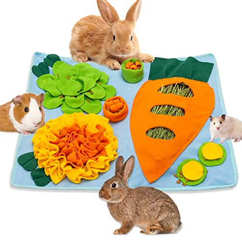 ORZECHKO Rabbit Hay Feeder Interactive Polar Fleece Pet Foraging Mat Toy Indoor for Guinea Pig Bunny Chinchillas Hamster Ferrets Small Animals Anti Slip Feeding Mat Treat Dispenser Machine Washable - Image 1