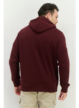 French Connection Men Brand Logo Long Sleeves Hooded Sweatshirt, Maroon  - Image 3