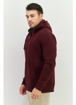 French Connection Men Brand Logo Long Sleeves Hooded Sweatshirt, Maroon  - Image 2