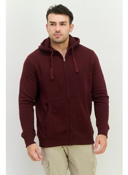 French Connection Men Brand Logo Long Sleeves Hooded Sweatshirt, Maroon  - Image 1