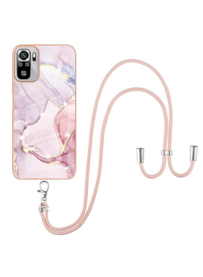The Bros Case For Xiaomi Redmi Note 10s / Note 10 4G Electroplating Marble Pattern IMD TPU Shockproof Case with Neck Lanyard