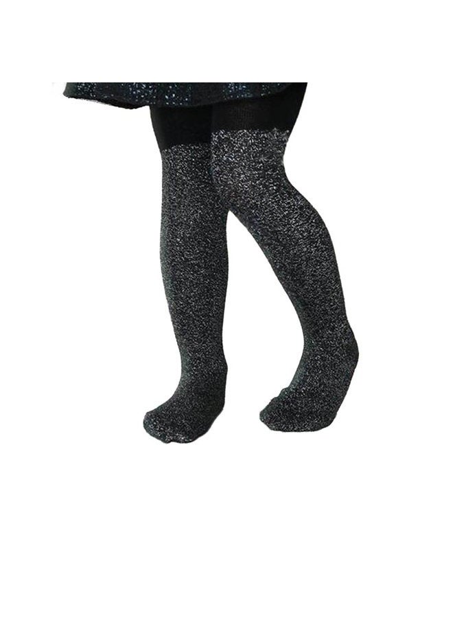 Ehdching Children Black Cotton Sparkly Baby Girls Glitter Pantyhose Stockings Tights for Baby Girls Kids, 1 Pack Xblack, 4-7 Years - Image 1