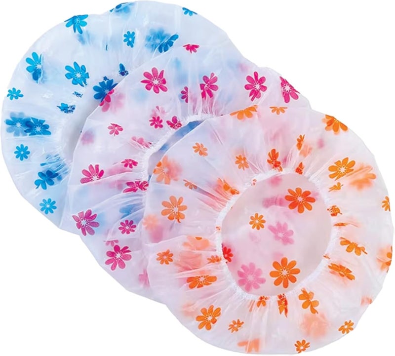 TEMPERIA (3 Pcs) Shower Cap for Women & Men - Reusable, Hair Mask Head Cover Bathing Caps - Waterproof, Elastic Free-Size - for Spa, Salon & Bathroom - Lightweight & Comfortable (Random Colors)