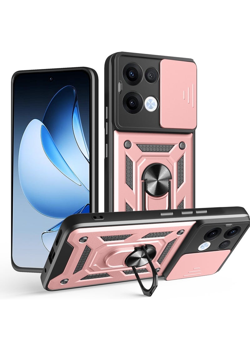 Case Cover Shockproof Protective Case with Camera Protection and Metal Ring Compatible with  Oppo Reno 13 5G (Rose Gold)