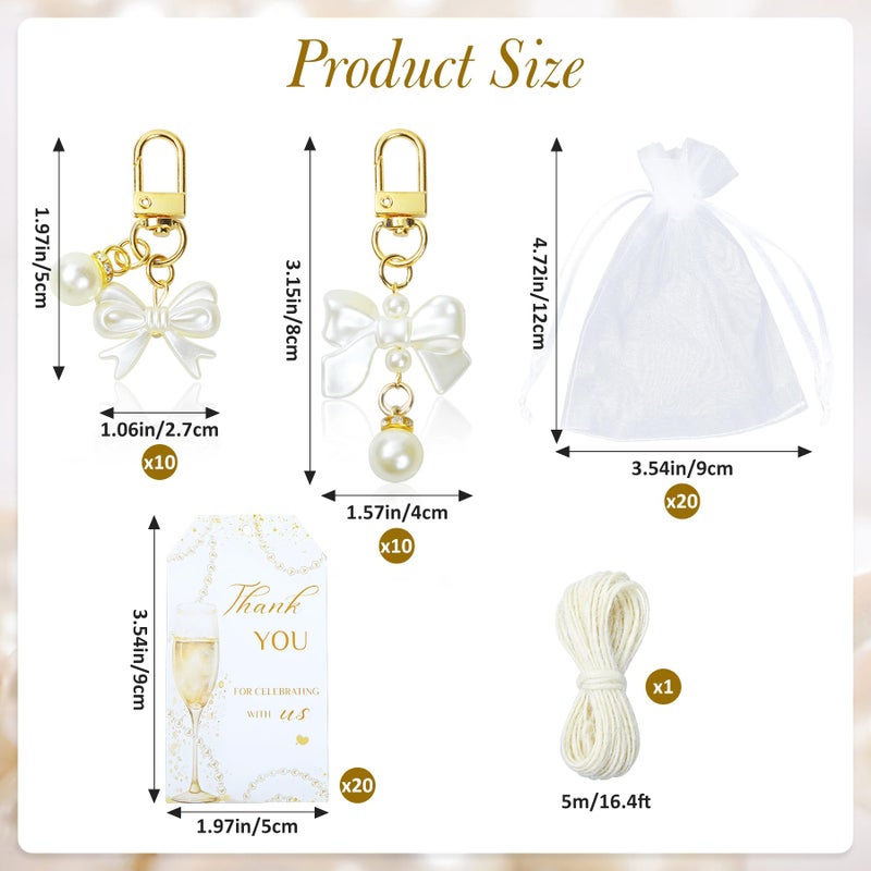 Ohmique 20 Set Pearls and Prosecco Bridal Shower Favors - Pearl Bow Keychain with Thank You Tag Party Supplies for Women, Pearls and Prosecco Bridal Shower Decorations Elegant Wedding Bachelorette Party Gift - Image 2