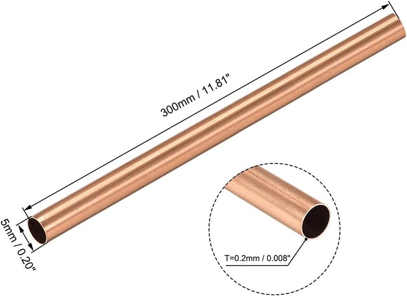 uxcell Copper Round Tube, 5mm OD 0.2mm Wall Thickness 300mm Long Straight Pipe Tubing 3 Pcs - Image 2