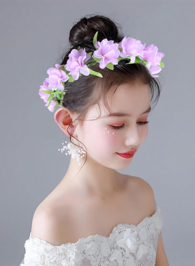 MARGOUN غطاء رأس زهور للفتيات - إكليل زهور زفاف نسائي - إكليل زهور للفتيات - رباط رأس للفتيات - إكليل زهور - غطاء رأس بأوراق بنفسجية - Image 3