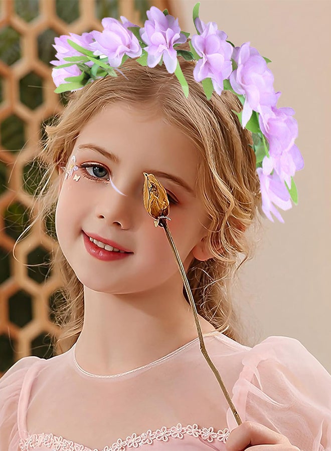 MARGOUN غطاء رأس زهور للفتيات - إكليل زهور زفاف نسائي - إكليل زهور للفتيات - رباط رأس للفتيات - إكليل زهور - غطاء رأس بأوراق بنفسجية - Image 2