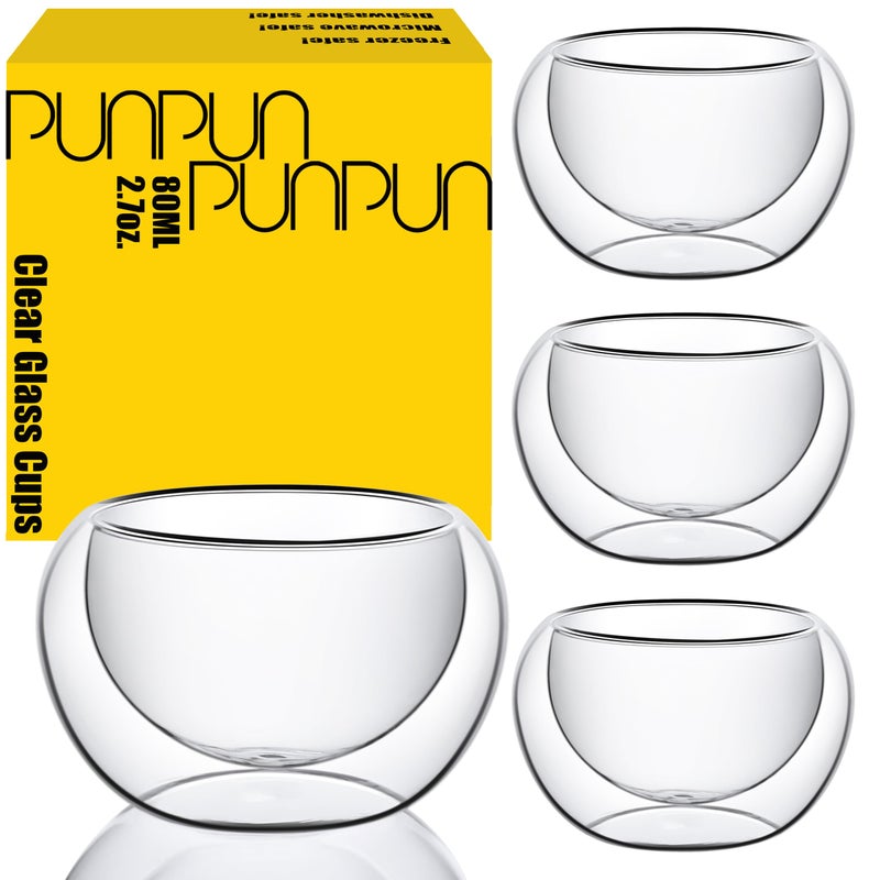 PunPun 27oz 80ml Double Wall Borosilicate Glass Tea Cups Espresso Cups Heatproof Insulating Teacups glass Set of 4